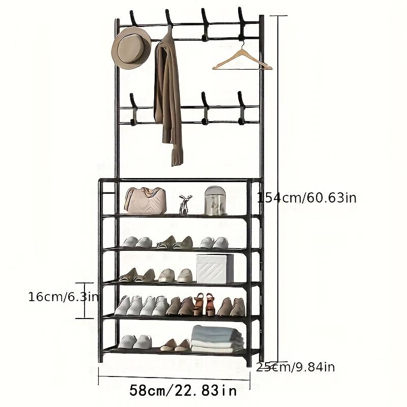 1 5-layer Carbon Steel Independent Shoe Rack with Multi-purpose Clothes Hanger and 5-layer Shoe Rack To Save Space