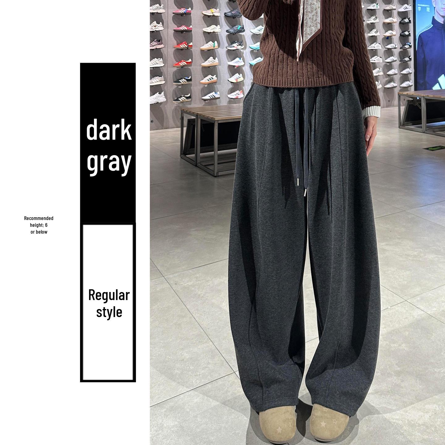 

Deep Gray Women s Woolen Wide-Leg Sport Pants with Velvet Lining - Autumn/Winter 2025 Collection M