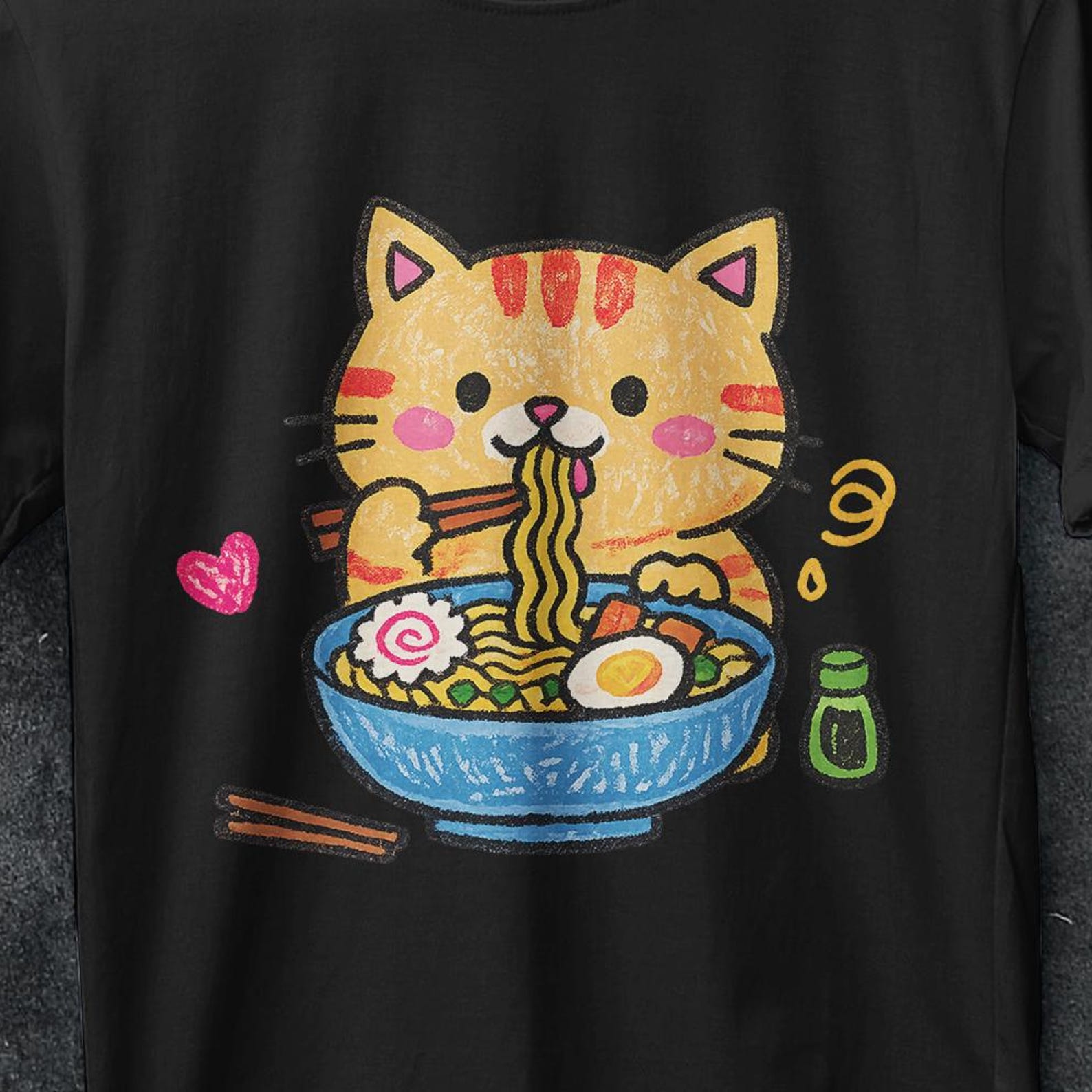 Ramen Cat shirt, Cat Eating Ramen Shirt, Cat Lovers Gifts, Funny Cat Shirt,Noodle cat shirt,cat eating noodles, black cat, gift, Cat Sweater 4XL