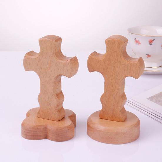 Standing Wooden Crucifix Statue Tabletop Religious Figurine Spiritual Christian Gift for Church Home Office Table Decor