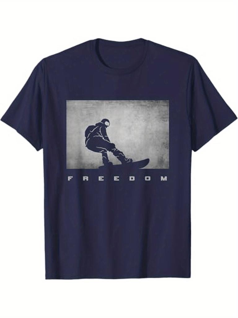 Snowboarder Graphic 100 Breathable Short Sleeve Tee with Snowboarder Silhouette FREEDOM Print Unisexs Tshirt