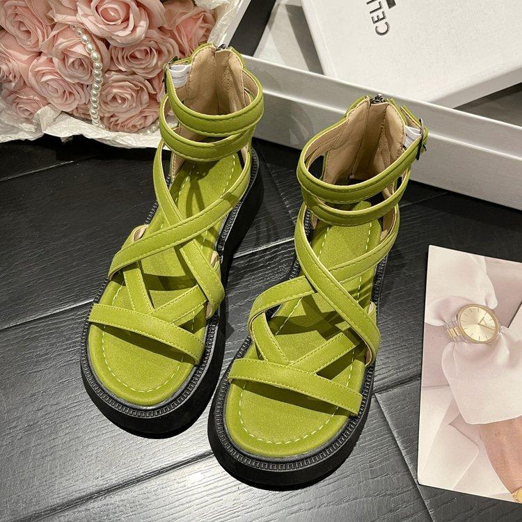 

2025Новые женские сандалии Летние сандалии на платформе с открытым носком Римские сандалии для женщин Повседневная обувь с вырезами Sandalias Mujer 35 зелёный