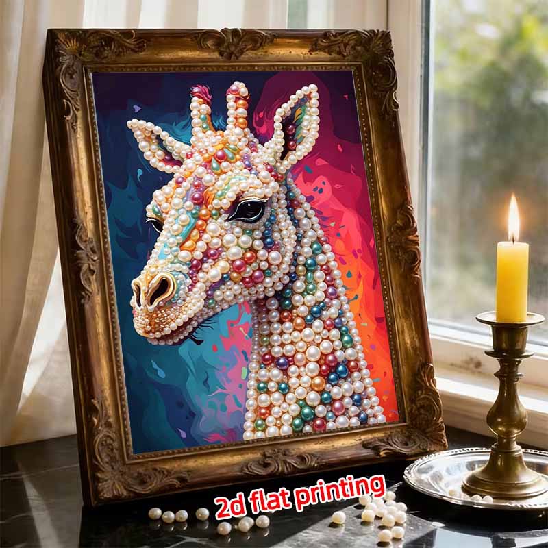 DIY Frameless Pearl Art Painting Kit Colorful Giraffe 3D Bead Canvas Handmade Craft for Adults Wall Decoration Gift