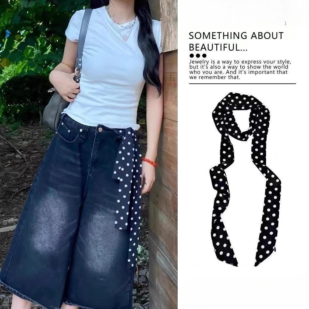 Red belt accessory - women's silk scarf with belt. Fall/Winter high-end denim pants decoration. American retro belt. Fine leather belt.