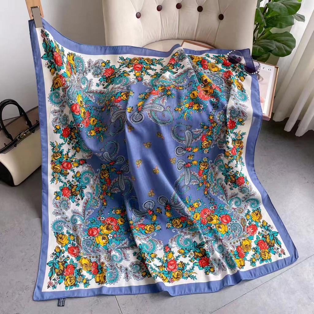 110*110Cm Russian Style Floral Print Square Scarf Women Traditional Ukrainian Shawl Babushka Bnadana Handkerchief Ethnic Scarves
