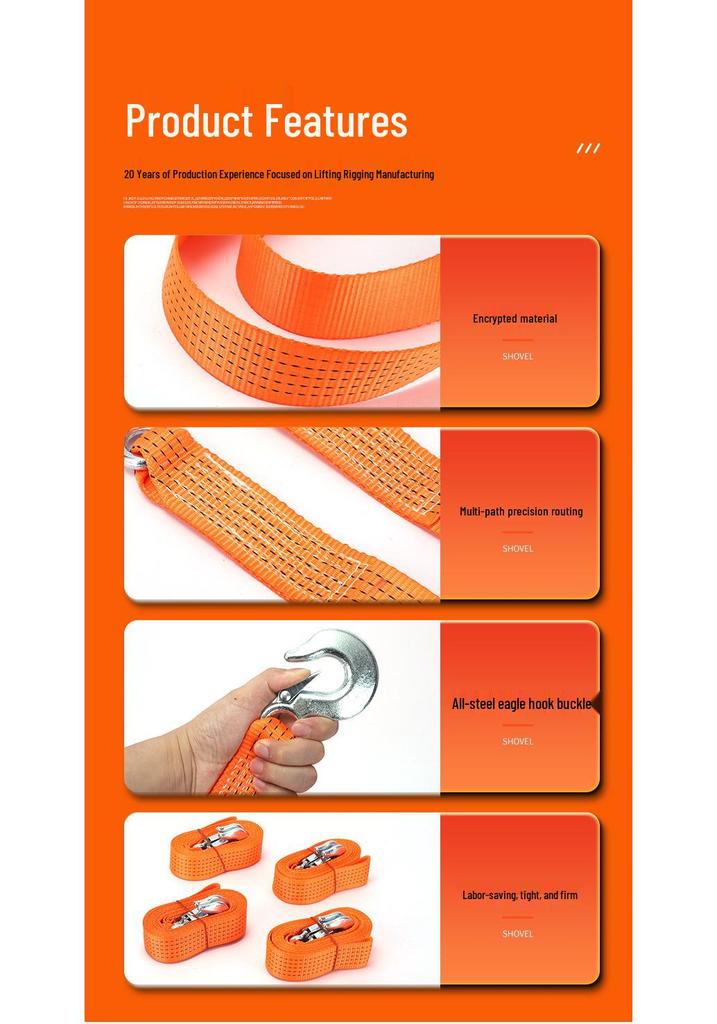 High-Strength Double-Layer Car Tow Rope with Hooks for Emergency Traction