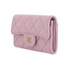 CHANEL 24A Light Gold Buckle  Diamond Pattern Pure Color  Grainy Lychee Pattern Leather Card Holder  Women's  Pink