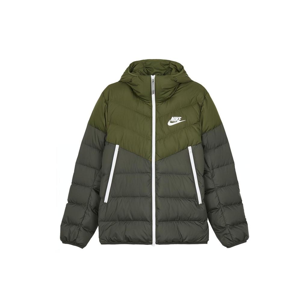 Nike Logo Zip Hooded Down Jacket Men Outerwear Olive-Green DV0754-326