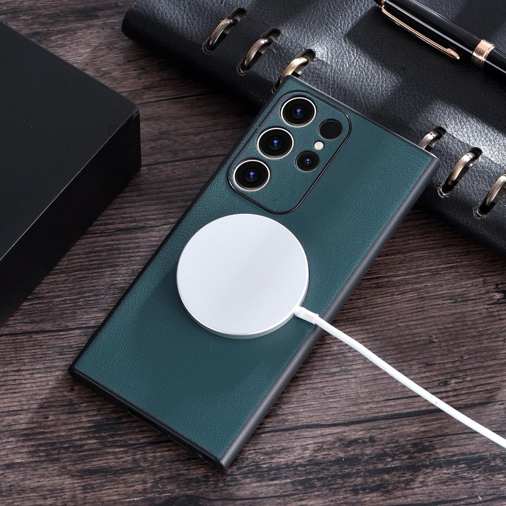 For Samsung Galaxy S23 Ultra Cover Compatible with MagSafe Charger PU Leather Coated TPU+PC Phone Case