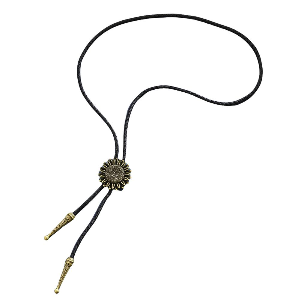 Metal Sunflower Bolo Tie Western Cowboy Necktie with PU Leather Cord for Men and Women Sweater Adjustable Collar Chain