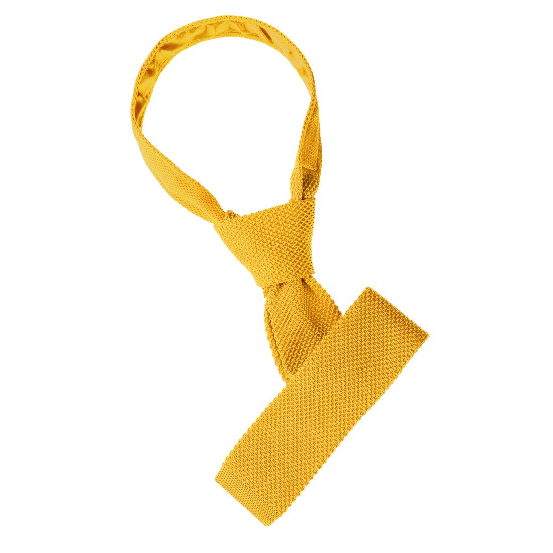 [Allegra K] Knit Tie, Narrow Tie, Solid Color, Men s, Washable, Yellow, 146 x 5.5 cm