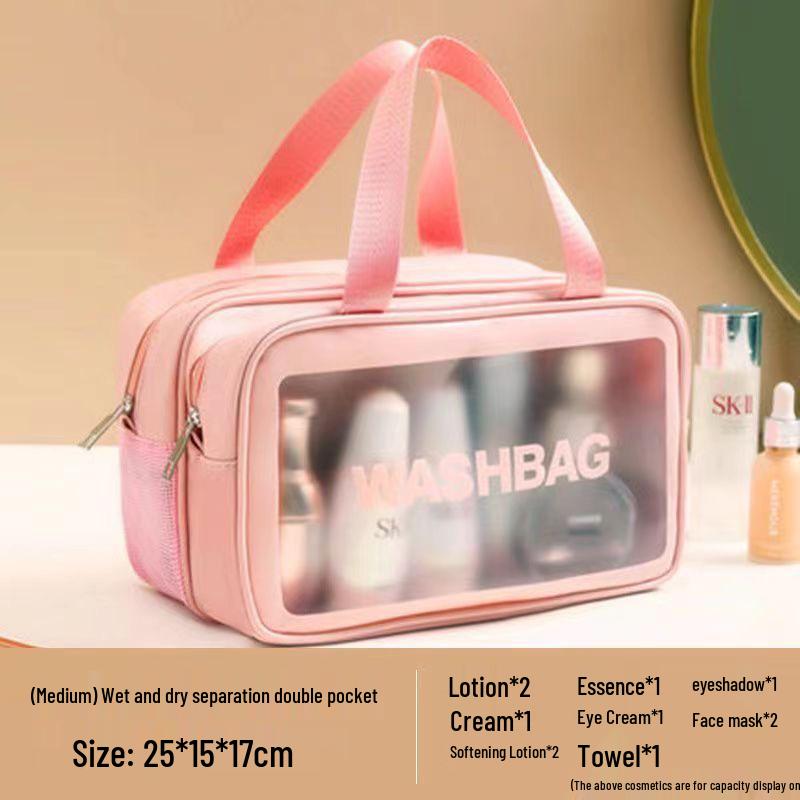 Waterproof Toiletry Bag: Women's Large Capacity Makeup & Cosmetics Travel Bag, Wet/Dry Separation, Portable Handheld Design.