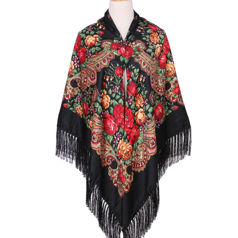160*160Cm Women Russian Scarf Square Blanket Shawl Ladies Fringed National Scarves Shawls Retro Floral Pattern Headscarf Wraps