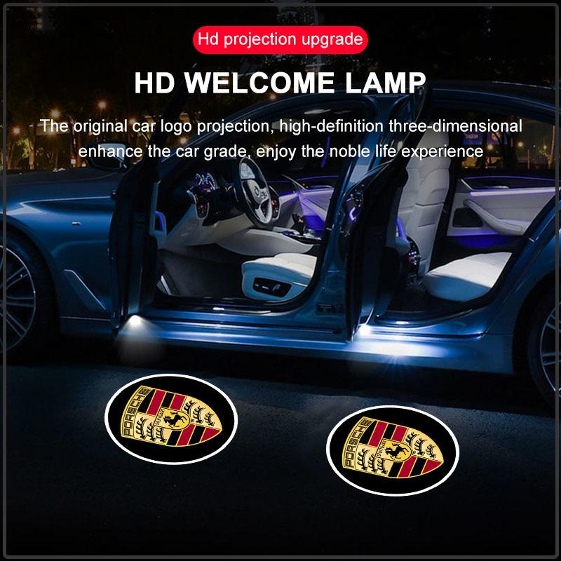 2 Pezzi Luci Portatili Wireless per Ombra Fantasma Portiera Auto Proiettore Logo di Benvenuto LED Lampada Per Porsche Boxster Cayenne Panamera Macan Cayman 911 918 996 917