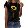 Women  Plus Size Sunflower Print Short Sleeved T-shirt Blouse Tops
