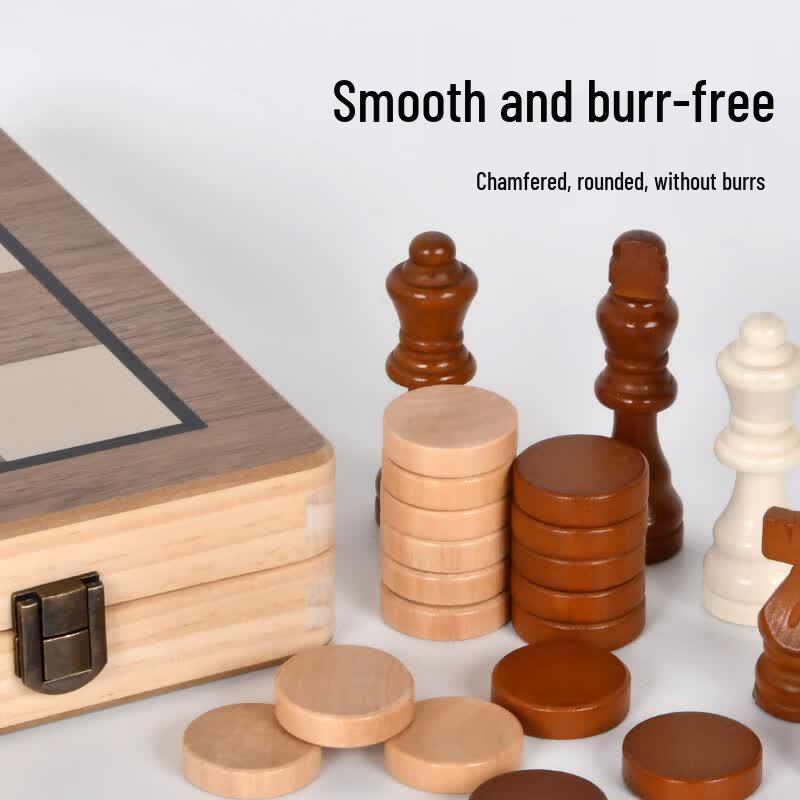 Mussels Magnetic Foldable Wooden International Chess & Checkers Set