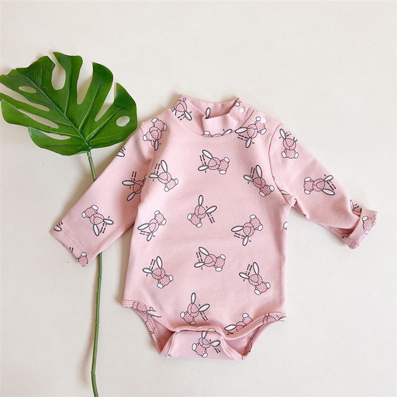 Baby Autumn Loungewear Onesie with Cute Cartoon Print, Long-Sleeve Romper for Boys and Girls