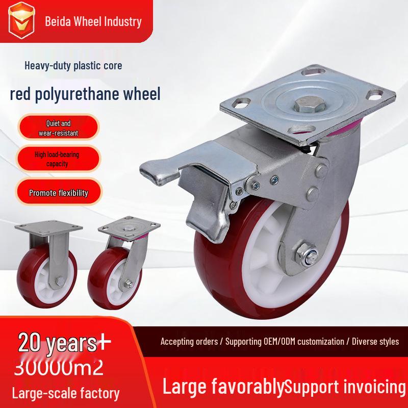 Heavy-Duty Silent Polyurethane Swivel Caster with Directional Brake and High Load Capacity