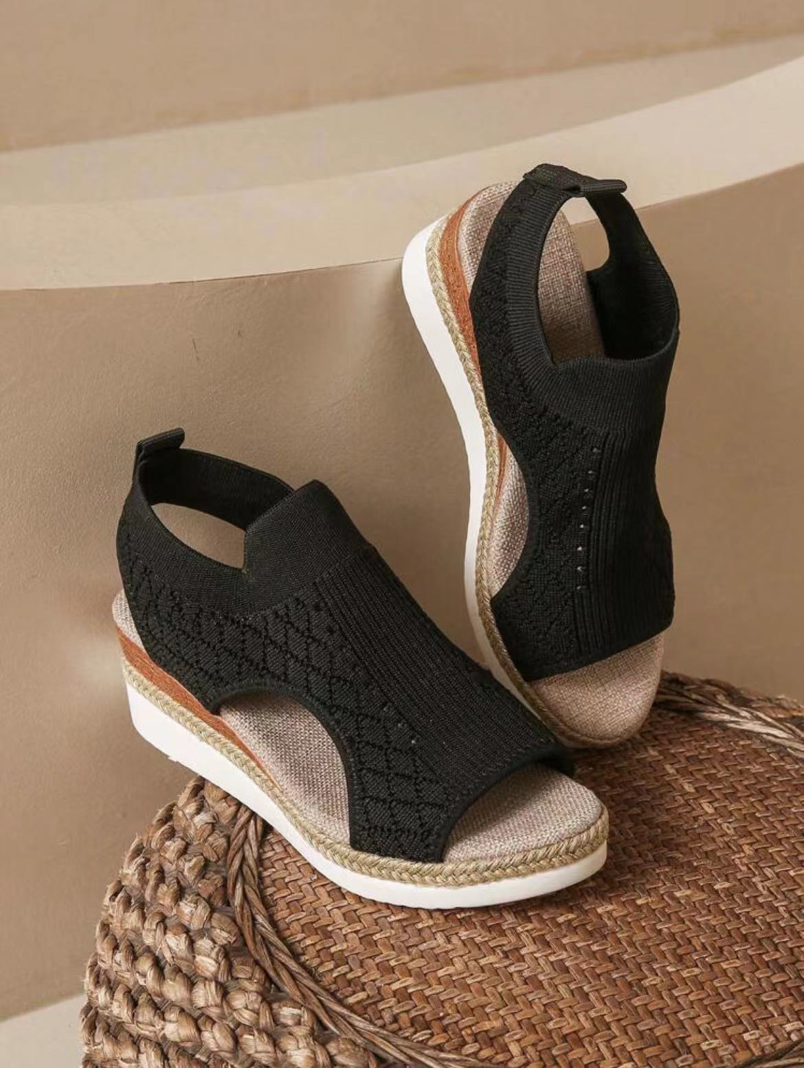 

Летние новые сандалии с плетеным узором «рыбий рот» сетчатые дышащие босоножки на танкетке популярные пляжные сандалии 43