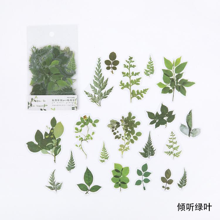 40pcs/bag Vintage Ginkgo Leaves Flowers PET Sticker Package DIY Diary Decoration Sticker Album Scrapbooking
