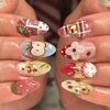 Manicure Long Almond False Nails Flowers French Press On Nails Starlight Fruit Aurora Fake Nails DIY