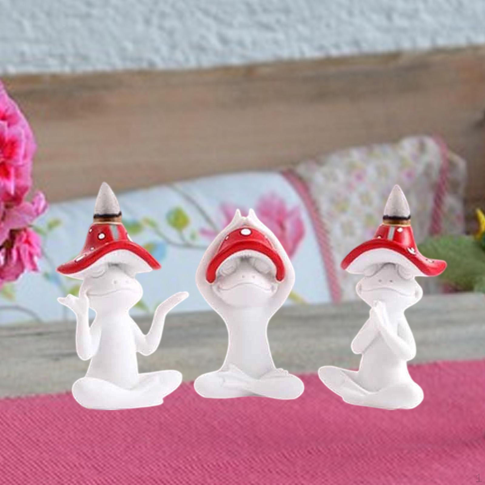 3x Meditating Frog Statues,Miniature Figurines Decor Set Animal Sculpture for Cabinet Lawn