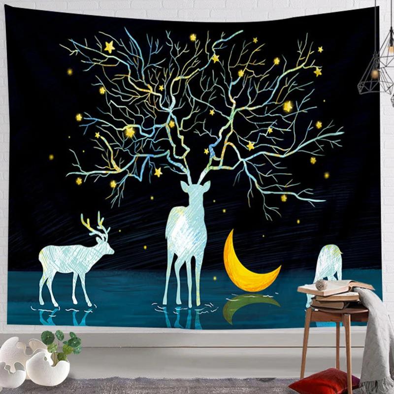 Christmas Elk Deer Tapestry Wall Decor Aesthetic Tapestry Home Decoration College Dorm Room Decor Art Tapestry Wall Hanging Decor
