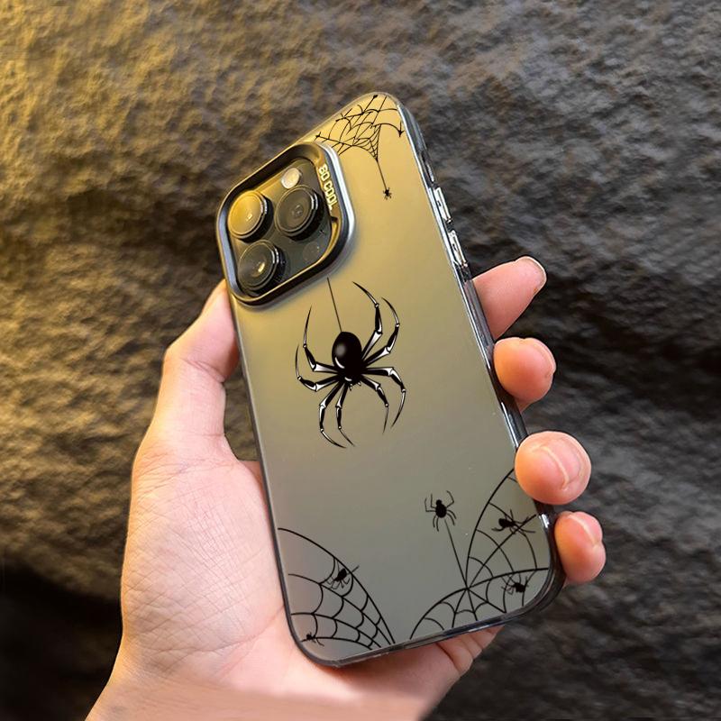 Cartoon Black Spider Electroplate IMD Case For Samsung Galaxy S25 S24 S23 S22 Ultra Plus FE A06 A16 A23 A26 A34 A36 A56 Cover