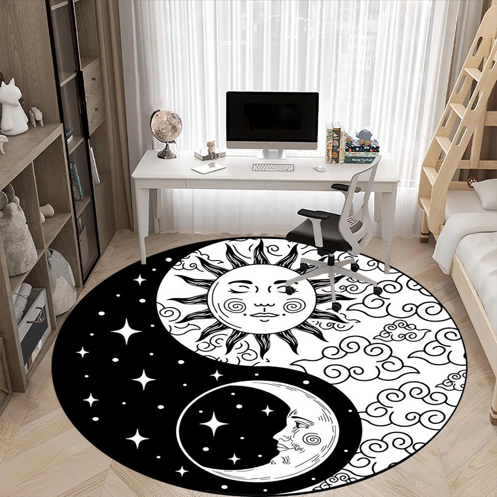1pc Sun Moon Yin Yang Chair Carpet for Office Non-Slip, Machine Washable Rug for Office - Holiday DecorMachine Made yy251029011