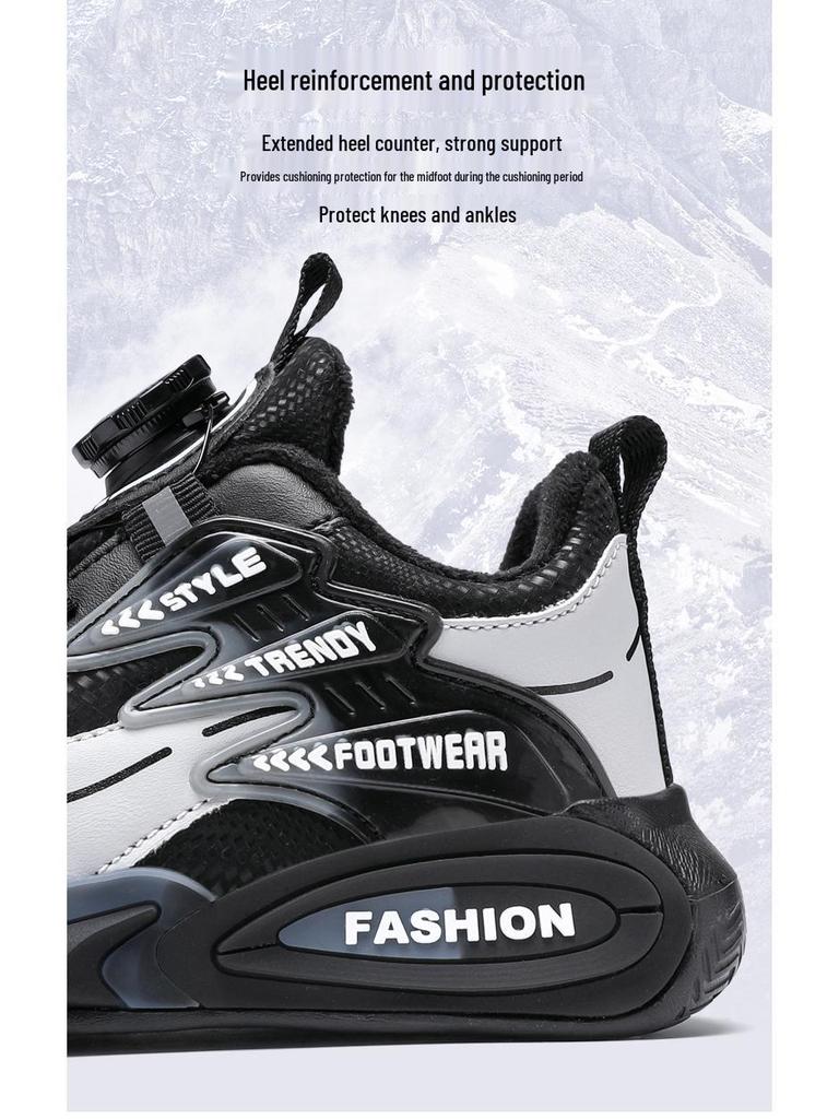Boys' Winter 2025 Cotton & Velvet Warm Leather Running Shoes