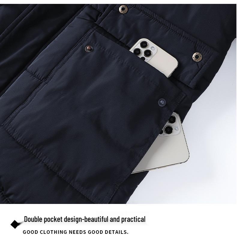 Men's Winter Cotton-Padded Jacket with Fleece: Mid-Length, Thickened Design for Middle-Aged and Elderly