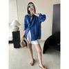 Blue Loose Long Sleeve Thin Versatile Casual Linen Shirt Cardigan Outerwear