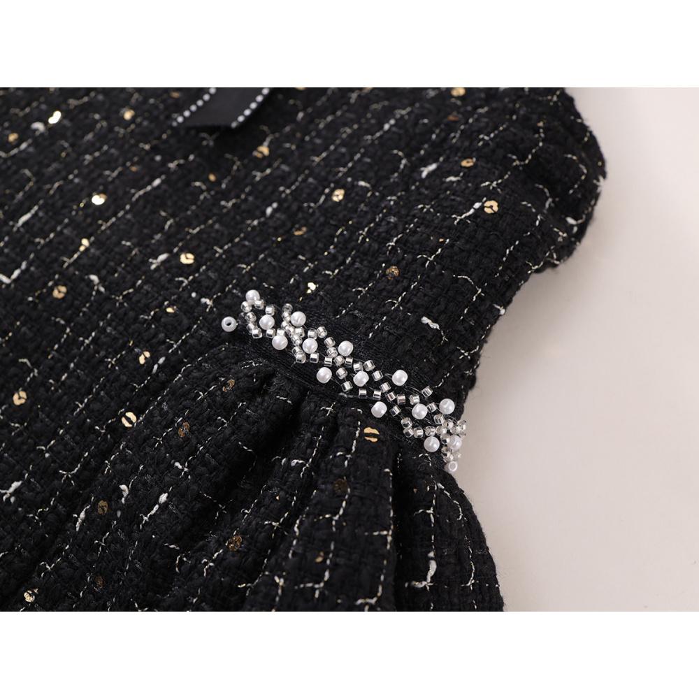 Girls' Tweed Little Sleeveless Vest Dress Autumn Winter New Baby Black Light Luxury Rhinestone Dress