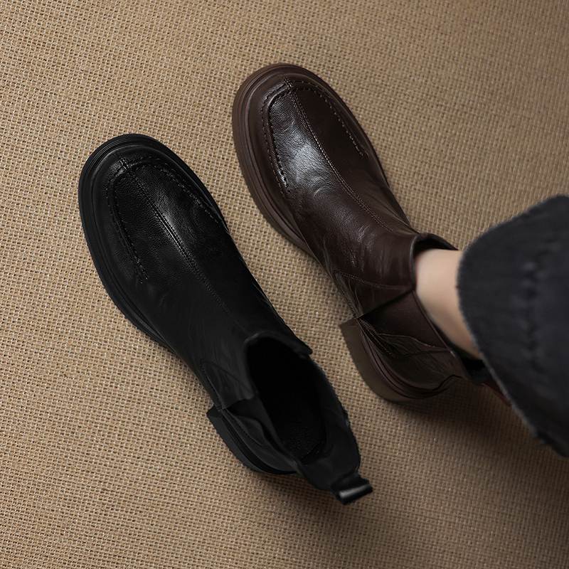 Krazing Pot Sheepskin Round Toe Thick Heels Chelsea Boots Size 42 High Quality Women Keep Warm Ankle Boots