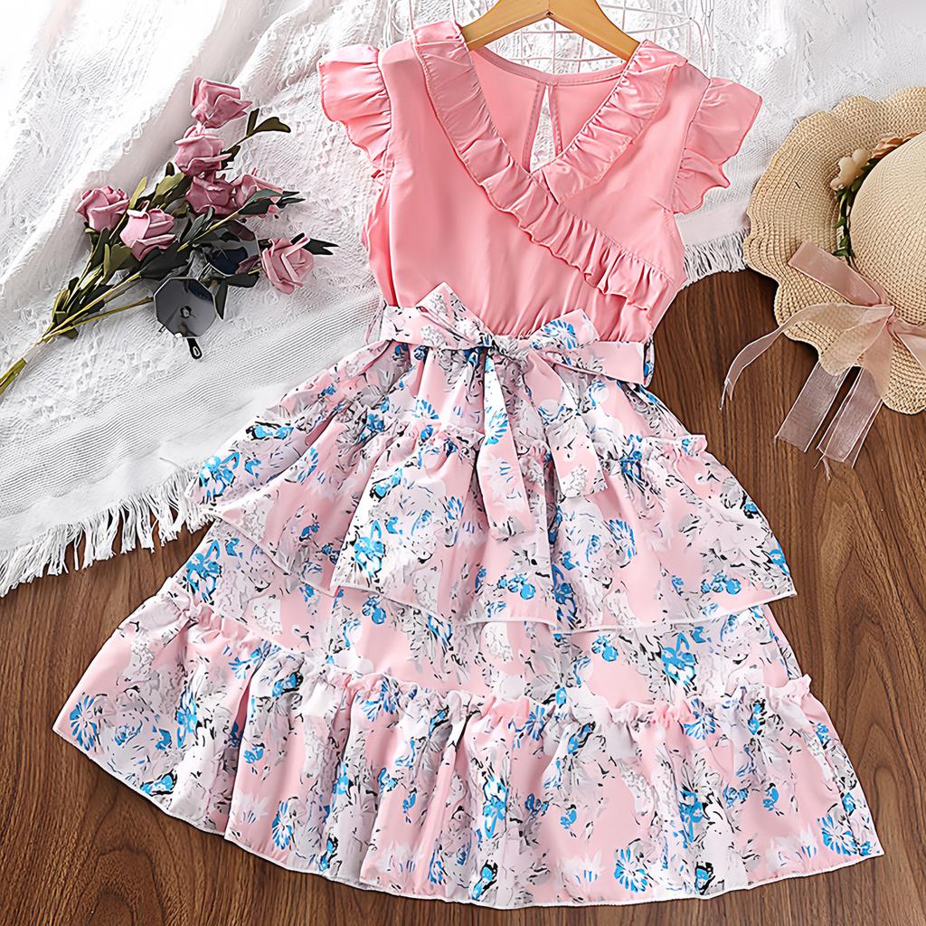 Girl Sleeveless Floral Print Dress Children Kid Casual Summer Beach Sundress Princess Dresses Clothes