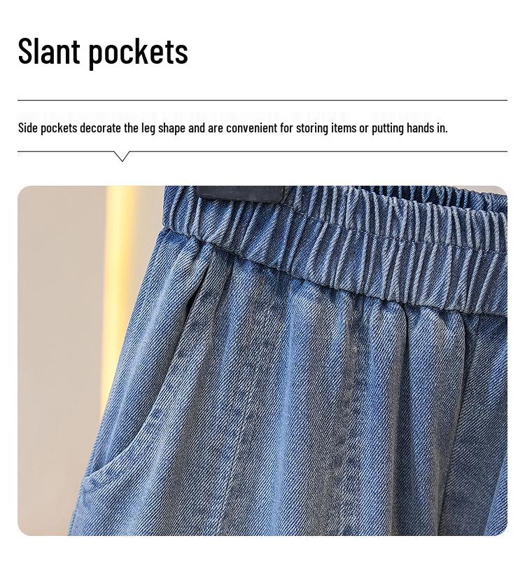 Modische Damen-Denimhose mit geschwungenem Bein - Frühling/Sommer, mit Bündchen, Neun-Punkt, Bananen-Stil