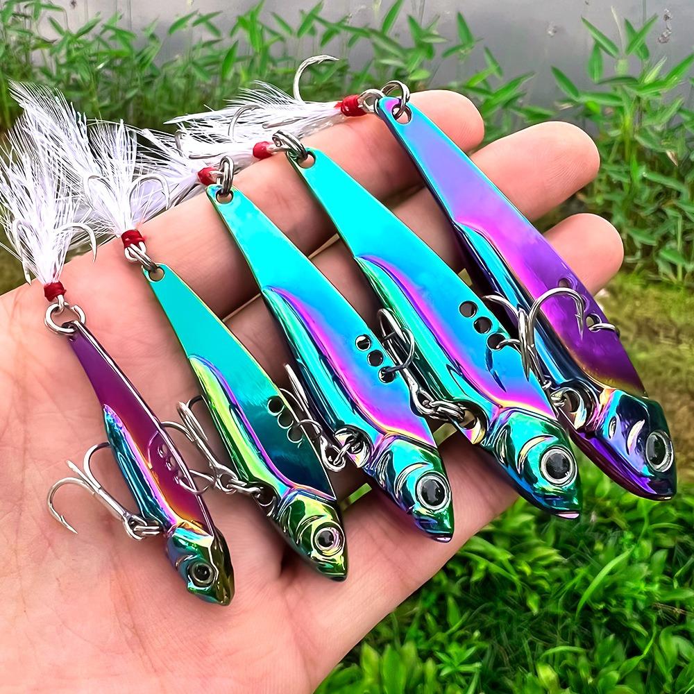 5PCS with 3D Eyes VIB Sequins Lures Double Treble Hooks Swimbait Lures  Bass Fishing
