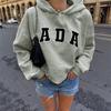 Casual Versatile Letter Loose Hooded ADA Sweatshirt Plus Velvet Warm Women's Clothing