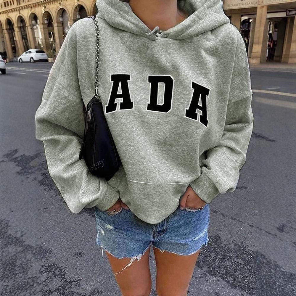 Casual Versatile Letter Loose Hooded ADA Sweatshirt Plus Velvet Warm Women's Clothing