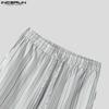 INCERUN Pánské stahovací elastický pas pruhované ležérní volné dlouhé kalhoty