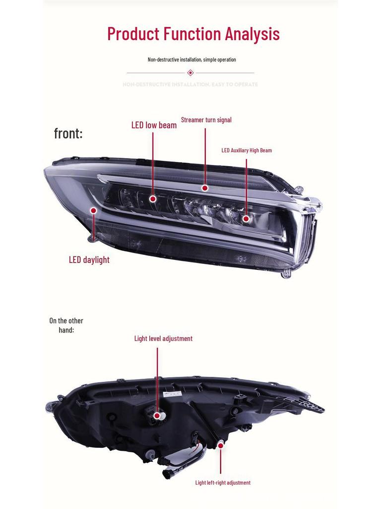 Fits 17-19 Honda Avancier: LED Headlight Assembly with Sequential Turn Signal & Daytime Running Light