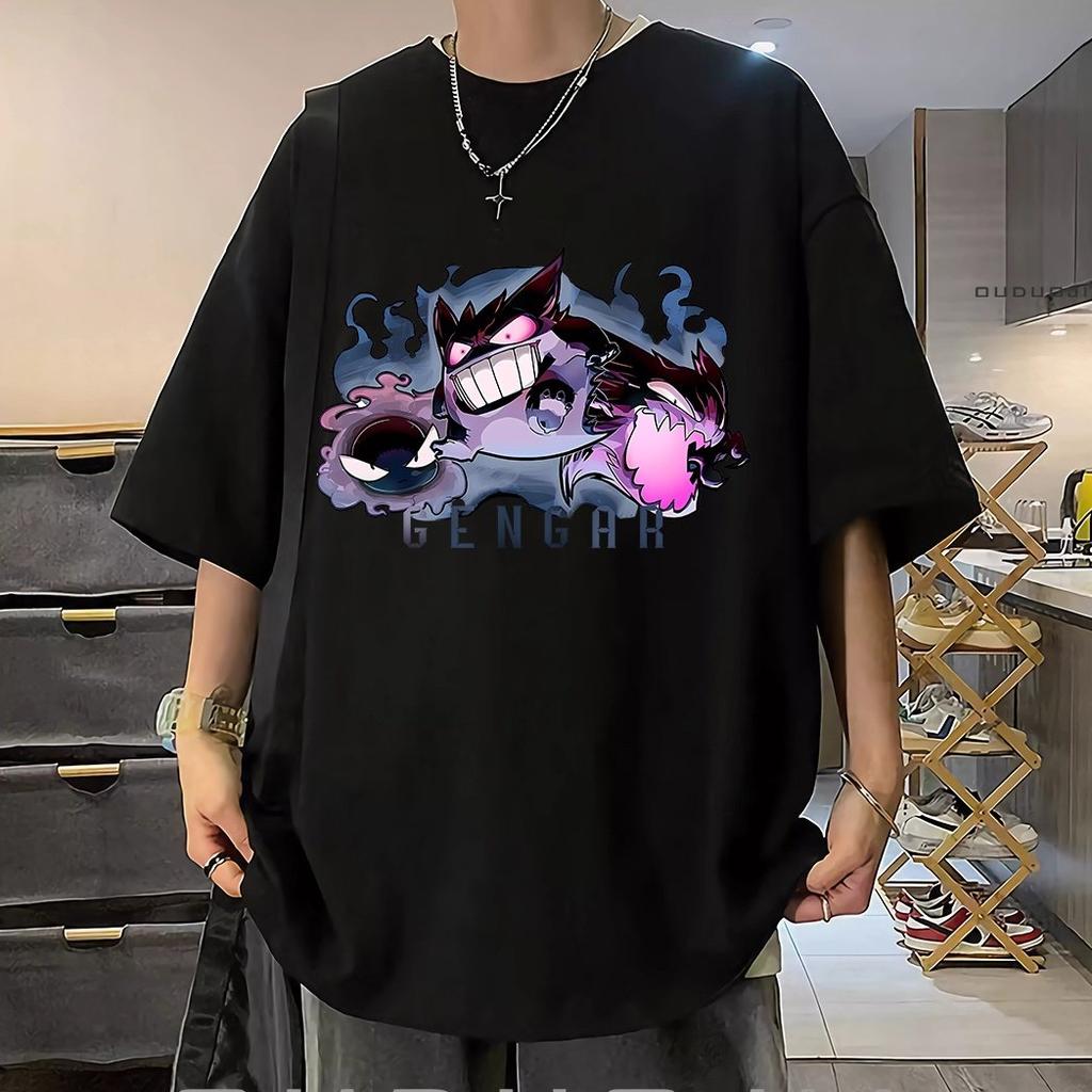 Japanesestyle Heavyweight Pure Cotton Shortsleeved Tshirt for Men Loosefitting Cartoon Pokémon Style Casual Shirt for The