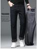Men's 2024 Winter Thickened Velvet Jeans - High Waist, Straight-Leg, Large Size, Elastic Casual Pants