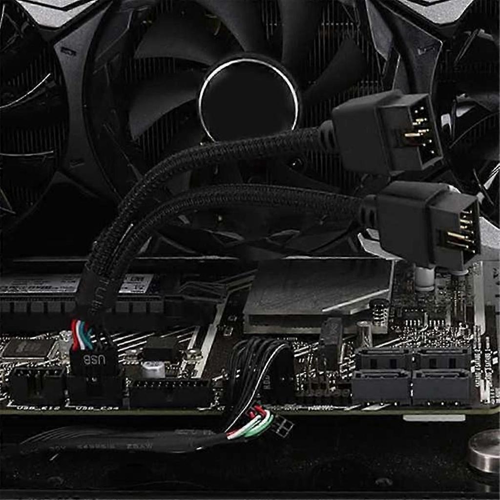 Computer Motherboard USB 2.0 9Pin to Dual 9 Pin Extension Cable Black