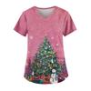 Ladies' Fashionable V-neck Pocket Short Sleeved Christmas Tree Printed Caregiver Uniform