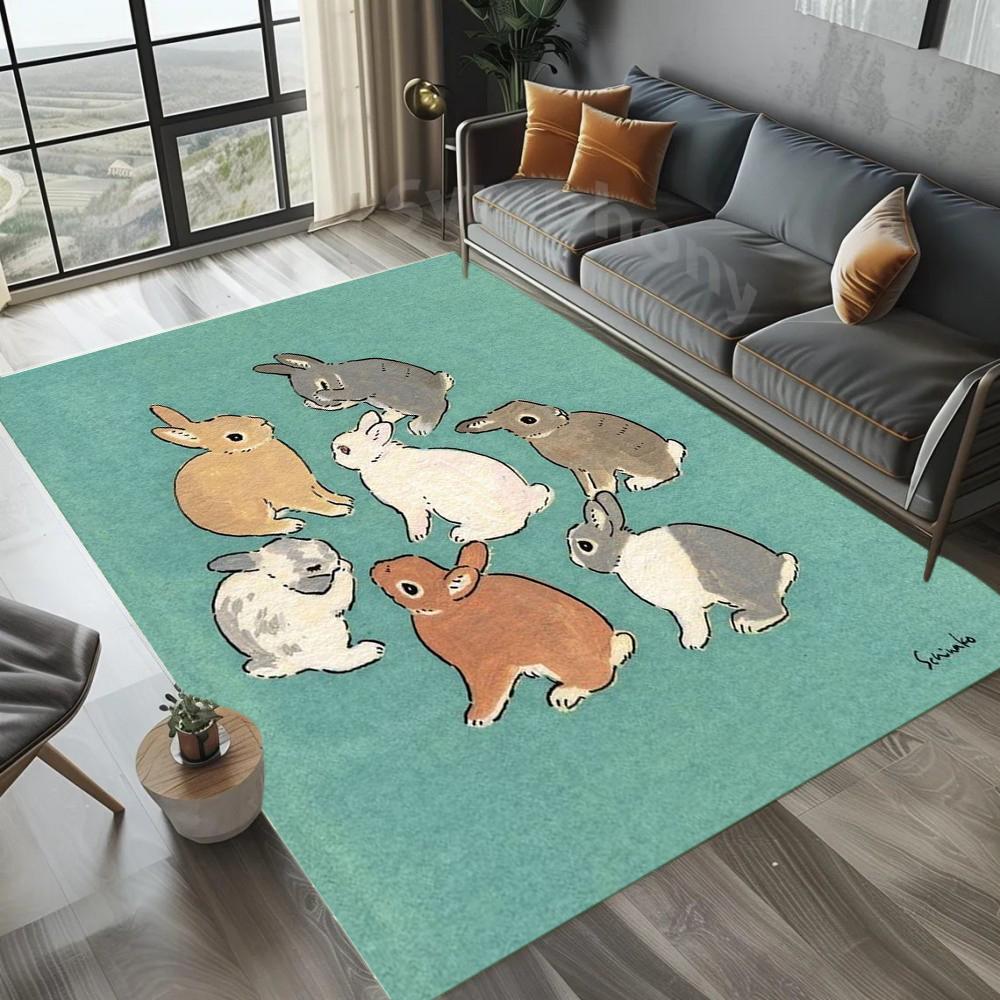 

Cute Lop-Eared Rabbit Pattern Area Rug Cartoon Animal Carpet Non-Slip Floor Mat for Living Room Bedroom 40x60cm