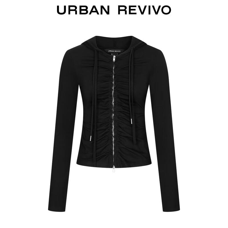 UR Women's Ruffled Pleated Hooded Short Coat