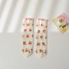 Girls Strawberry Embroidered Lace Over Knee High Socks Thin Transparent Floral Princess Kids Long Stockings