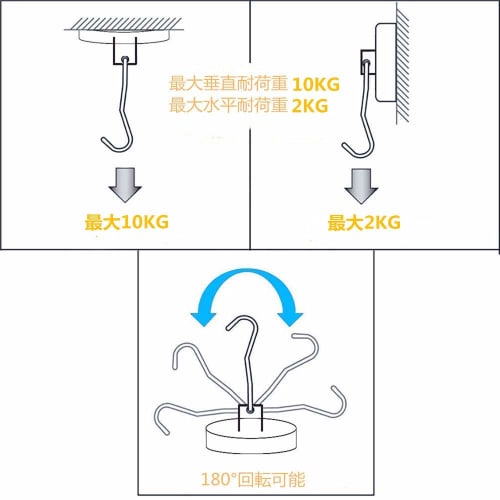 HARMIEY Super Strong Magnetic Hooks, Set of 10, 22.5 Lbs (10 Kg) Vertical Load Capacity, Metal, 16mm Diameter, with Magnets, for Kitchen, Office, Comm