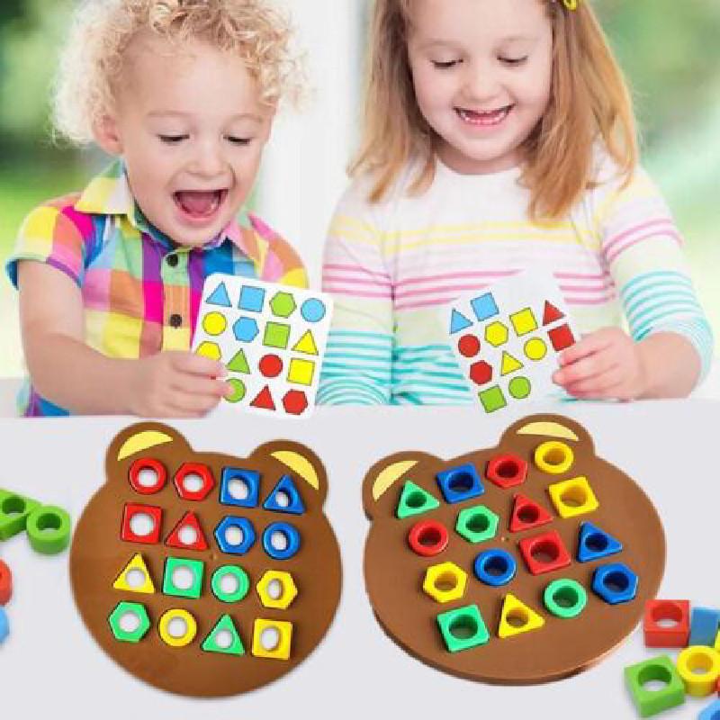 Interactive Educational Bear Geometric Shape Matching Montessori Building Blocks For Parent Child Play